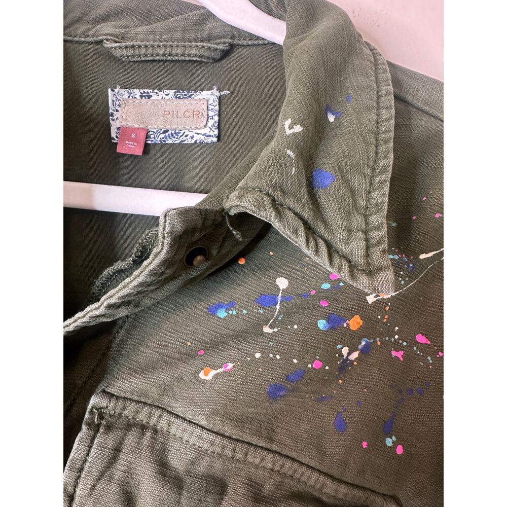 Pilcro Cropped Green Utility Jacket Paint Splatter Small - Picture 4 of 7